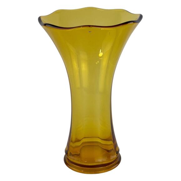 Vintage Amber Glass Swung Vase 9" Mid Century Modern Art Glass Home Decor - Picture 12 of 16